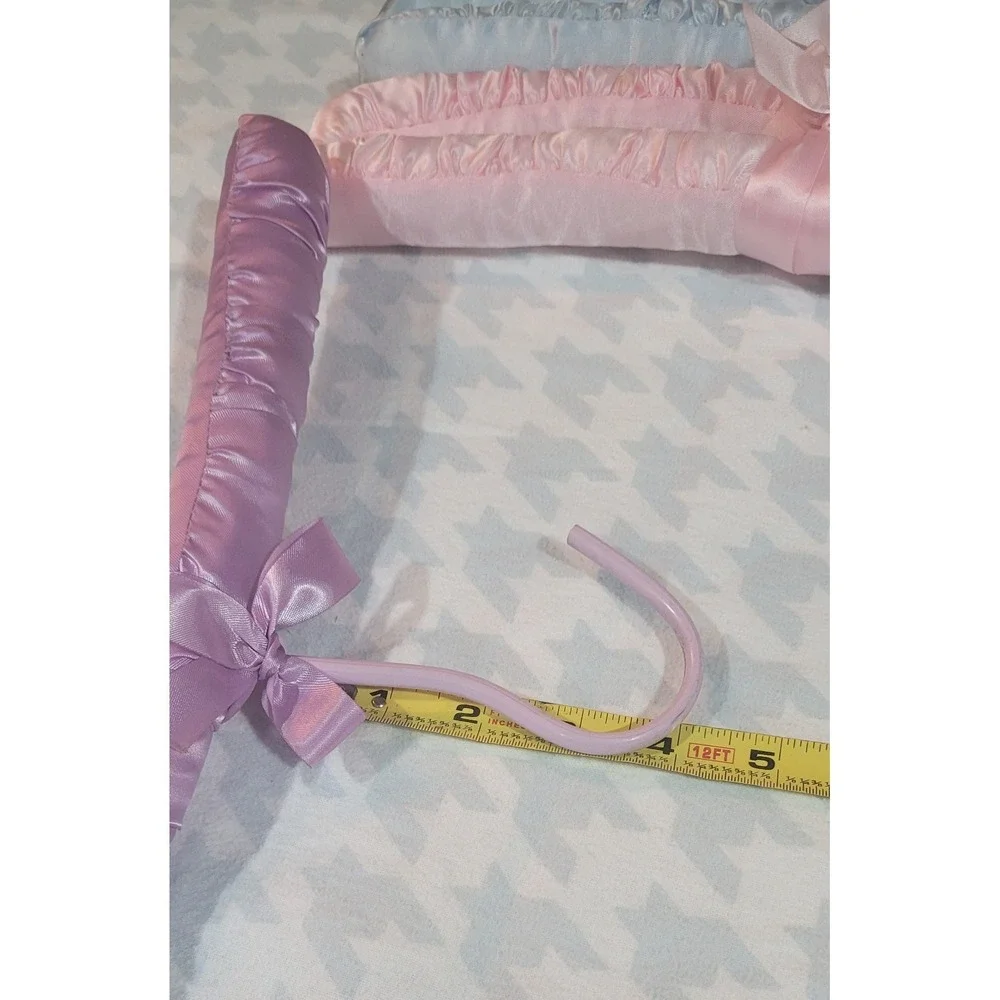 Vtg 7 Padded Satin Lingerie Hangers Pastel Pink Blue Lavender Yellow 15in